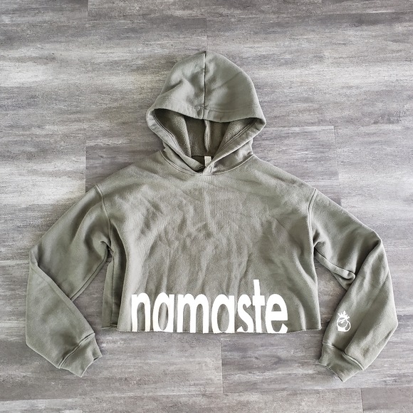 Military Green Cropped BQA Namaste Hoodie - Picture 1 of 5